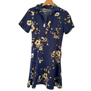 Urban‎ Outfitters Navy Blue Floral Print Short Sleeve Mini Dress XS